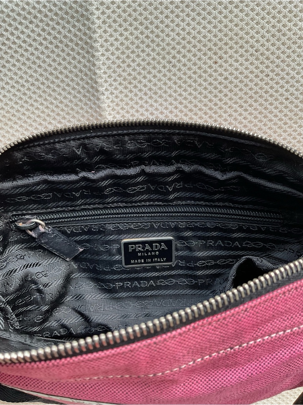 Prada Pink Canvas Shoulder Bag with Black Strap - Picture 6 of 8